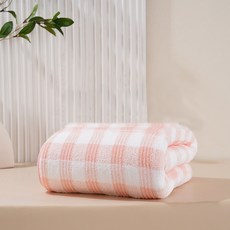 Woni's格紋超細纖維浴巾, 粉紅色, 1個