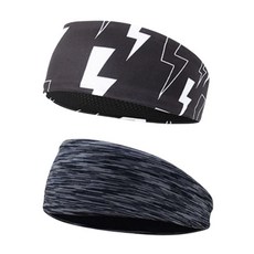 Avic Sports 涼感吸汗運動髮帶 2件組, 1組, 黑閃電 + 條紋灰