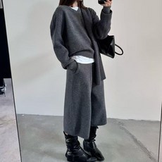 MEICHEL 慵懶風寬鬆V領針織衫 + 寬褲套裝 12151