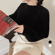 밀키버터 여성용 반폴라 벌룬 세미크롭 하찌 니트 MB2354