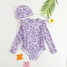 Starbean 女童款花朵長袖泳衣+帽子組