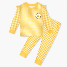 unifriend 童款微笑花朵印花格紋9分袖上衣長褲組