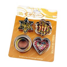 不鏽鋼餅乾模具 星星 + 花朵 + 圓形 + 愛心 12件組, 混合色, 1套