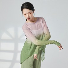 HAMATE 女款漸層透視芭蕾舞蹈T恤