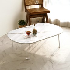 레몬트리 국내제조 E0등급 LPM 오브제 타원형 특대형 900 접이식테이블, 화이트마블