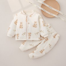 스타도어 유아용 큐트애니멀 패턴 기모 상하의 세트