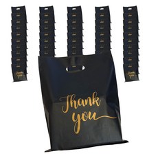Hugoing Thank you 塑膠購物袋 黑色 100個 大號(25 x 35 cm)