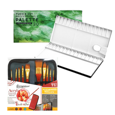 TUCO.B 高級鋁製美術調色盤+壓克力刷 10款+拉鍊袋組, 1組, 30格