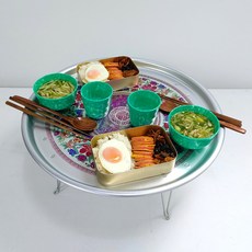 復古摺疊圓桌 02號+飯盒 2入+2款餐碗 2入+木製筷勺 2入, 混合色