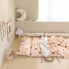 vivienda 孩童莫代爾&Duraron涼感材質雙面薄墊+超細纖維莫代爾午睡被+鋪棉枕芯組, 布朗尼小熊款(薄墊)+布朗尼小熊款(被子)