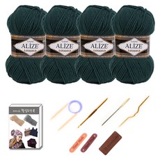 mamaknit Alize Lanagold 紗線 4入 圍巾 DIY 套組, 426 藍綠色, 1套