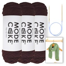 니뜨 모드케이크 뜨개실 100g x 3p + 아르토 머플러 도안 + 줄바늘 6mm 세트, 1세트, 7 브라운