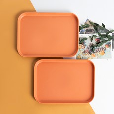 零廢棄粉彩托盤咖啡廳方形托盤, 2個, 橘色