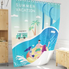 Rest in Bath Exciting Tube 浴室浴簾 + 金屬夾環 10p 組, 1套, 多色(混合)