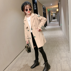 Orange Damu女童款綠色鈕扣百花綻放風衣外套