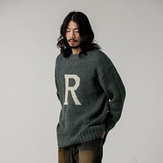 Rugged House 男款基本款R字點綴羊毛圓領針織衫