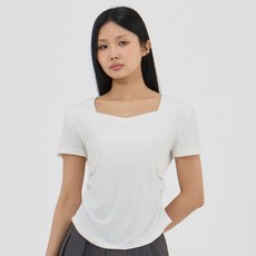 Elsso 女款方領抓皺修身短袖T恤