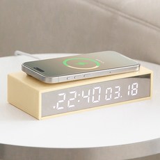 무아스 슬림 엣지 미러 무선충전 알람 디지털 탁상시계 15W, 버터