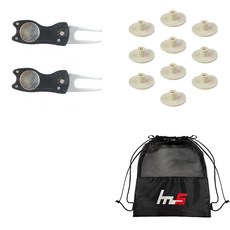 NAYASTYLE 高爾夫果嶺叉修補器 GFYP-39-4 2p + TPE 高爾夫短球梯 168-1PU 10p + 收納袋套組, 混色