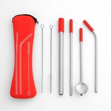 攜帶式不鏽鋼吸管套組 紅色 6入, 1套