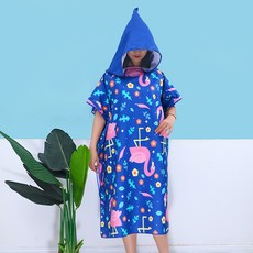 성인용 입는 망토 비치타올 900 x 1100 x 400 mm, 18 파란색 배경에 플라밍고, 1개