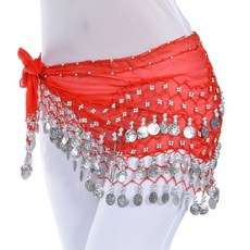 marketpia 女性雪紡肚皮舞臀巾, 紅色銀色