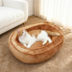 허니버블 반려동물 분리세탁 타원형 입체 방석 쿠션, 브라운, 1개