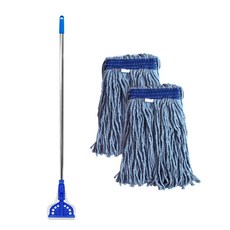 WORLDCLEAN 不鏽鋼拖把桿 + 藍色棉線拖把頭 450克 x 2入組, 1組, 多色