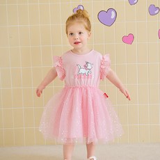 mollimelli 女童透氣迪士尼瑪麗貓微笑紗質連身裙