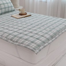 Beau Monde 韓國製造 30支棉色織 四季用鬆緊帶保潔墊, 常春藤格紋綠