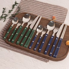 TINNY BLANC Reve 2人份湯匙筷子叉子餐刀12件組, 6種 x 2件, 1套, 綠色, 海軍藍