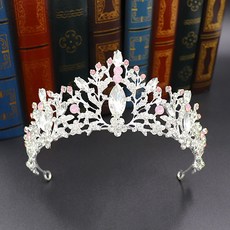 LUNA GLAM 自助婚禮玫瑰水晶皇冠 H023, 1個, 銀粉色