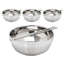 QUEEN SENSE 雙層深碗 (冷麵/拌飯用) 20公分 + 筷子組, 4組, 銀色