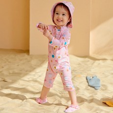 아이엠베베 여아용 스마일데이지 우주복형 UV차단 전신 래쉬가드 일체형 수영복