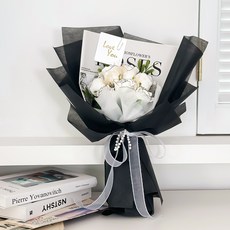 아스파시아 비누꽃 루이사 라인 장미 꽃다발 7p, 블랙, 1개