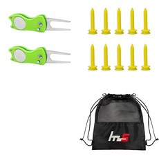 NAYASTYLE 高爾夫果嶺叉修補器 2入 + PE高爾夫短球梯 10入 + 收納袋套組 GFYP-39-2+170-2PU, 混合顏色