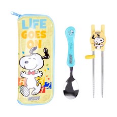LILFANT 孩童史努比印花餐具+收納袋組 SN6935, 混色, 學習筷+湯匙+收納袋