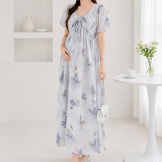 아이캔심플 임산부 브이넥 버터플라이 롱원피스