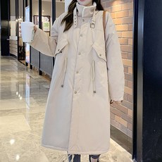 孕婦大尺碼毛絨領腰間抽繩長版棉質外套 cnc14