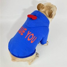 Loveyou 蘋果帽飾重點狗狗連帽T恤, 藍色, 1個