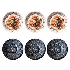 五體安息日巴洛克裝飾陶瓷麥片碗小菜碗大碗碗 2件組 13.8cm, 奶油色, 藍色, 3套