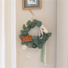 ScentBasket 自然風花環花圈 懸掛式尤加利圓形花環 20公分, 混合色