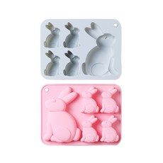 E Home烘焙矽膠模具 大兔子+小兔子 4格 2種組, 1套, 藍色, 粉色