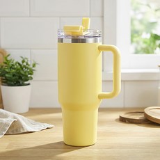 가쯔 대용량 손잡이 보온 보냉 스텐 텀블러, 옐로우, 1개, 1200ml