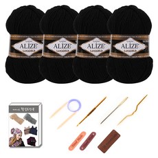 alize 針織圍巾披肩 紗線球4球 DIY套組, 60黑色, 1組