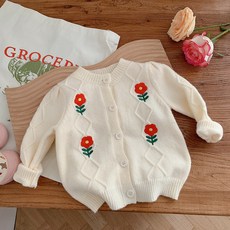 JOYMULTI MK 幼兒山茶花刺繡針織開襟衫
