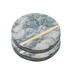 마켓피오 고급 대리석 골드라인 티코스터, 원형그린, 2개