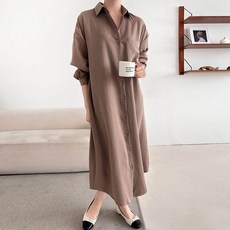 Borimam 絲滑襯衫孕婦長版洋裝 R084