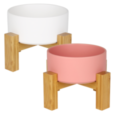 meongzi 2層陶瓷餵食碗組 2入 S號, 粉色, 白色, 1套