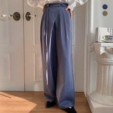 KnitNJean 女款彈性內鬆緊帶腰帶環繞雙褶寬管倫比亞西裝褲